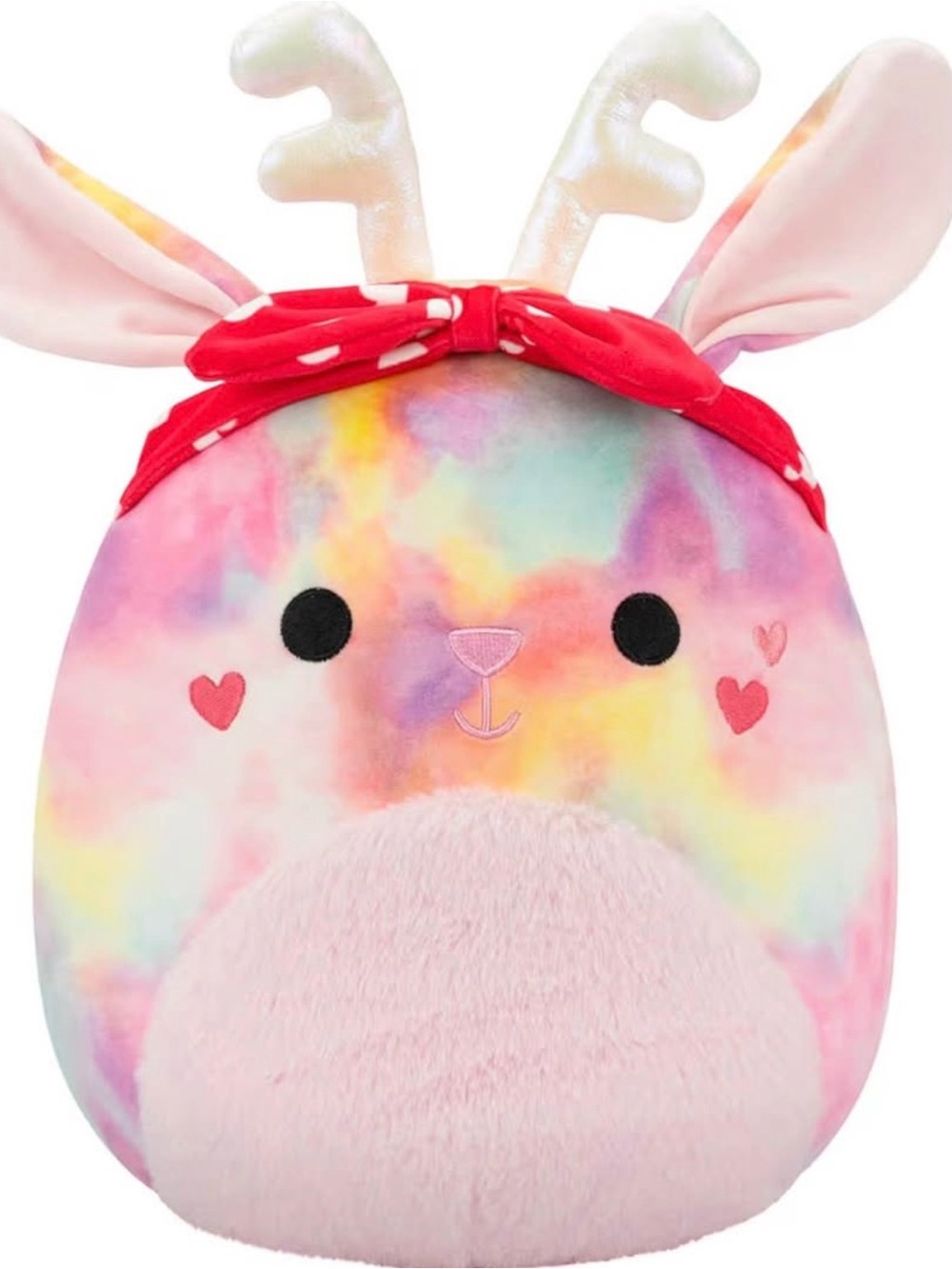 Squishmallows Rainbow Pastel Jackalope Plush with Red Bow
